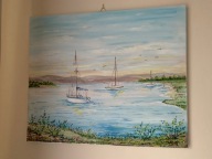 Obraz akrylowy łódki na jeziorze 70cm x 50cm