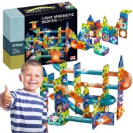 DUŻE ŚWIECĄCE KLOCKI MAGNETYCZNE KONSTRUKCYJNE TOR KULKOWY 110 ELEMENTÓW