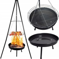 PALENISKO TRÓJNÓG GRILL OGRODOWY OGNISKOWY WISZĄCY DUŻY RUSZT CHROMOWANY