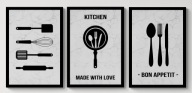 A2 ZESTAW TRZECH PLAKATÓW PLAKAT DO KUCHNI JADALNI RESTAURACJI BON APPETIT