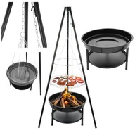 Palenisko ogrodowe grill duży wiszący z trujnogiem ogniskowy ruszt 2w1 50cm