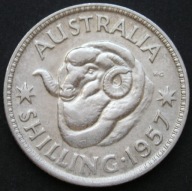 Australia 1 shilling 1957 - owca / baran / królowa Elżbieta II - srebro