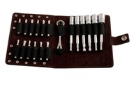 LASER Tools Motocyklowy zestaw narzędzi/bitów w skórzanym ETUI 19 el.