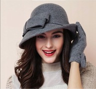 KAPELUSZ DAMSKI VINTAGE SZARY RETRO ELEGANCKI KLASYCZNY WEŁNIANY FILCOWY