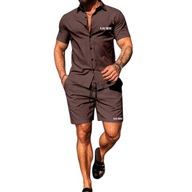 MĘSKI KOMPLET K3K STORE – KOSZULA + SZORTY – BRĄZOWY – ROZMIAR XL