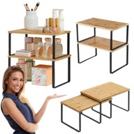 PÓŁKA ORGANIZER NA PRZYPRAWY BLAT REGAŁ STOJĄCA DREWNIANA KUCHENNA ZESTAW