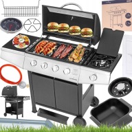 GRILL GAZOWY OGRODOWY ŻELIWNY RUSZT NIERDZEWNY LEHMANN OHIO 4+1 POKROWIEC