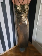 Sukienka złota metaliczna marszczona, drapowana , woda, 