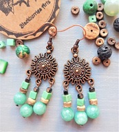 FOLK kolczyki miętowy marmur turkus brązowy hematyt miedź BlackberriesArts