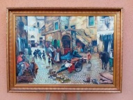 STARY DUŻY OBRAZ OLEJNY, PŁÓTNO, sygnowany ,, Rzym ''