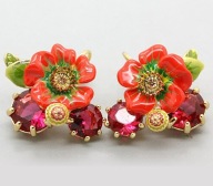 KOLCZYKI kwiaty nocy maki malwy czerwone emalia