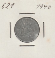 Czechoslowacja 20 Halerzy 1940 okupacja Niemiecka cynk piekny stan