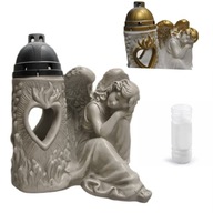 DUŻY ZNICZ GIPSOWY DEKORACJA NA GRÓB Z ANIOŁEM DUŻA FIGURKA NAGROBNA KOLORY