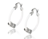 KOLCZYK STAL 316LI KOLKA 25MM BIALA CERAMIKA ,ORNAMENT AZUROWY