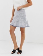 NAF NAF tweed mini spódniczka M 38 frędzle, dzianinowy look