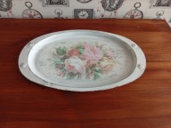 DUŻA METALOWA MALOWANA TACA RÓŻE SHABBY CHIC