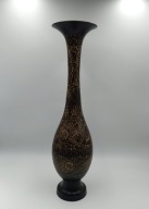 Mosiężny duży 61cm - piękny wazon grawerowany - vintage - czarno/złoty