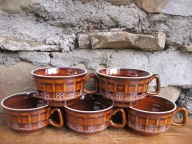 DUŻA Brązowa Filiżanka _KRATKA IRENA_Porcelit PRUSZKÓW PRL