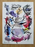 ORYGINALNA AKWARELA RYSUNEK TUSZEM ABSTRAKCJA IMPROWIZACJA V