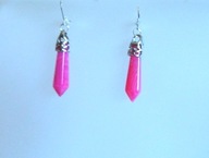 Różowy agat fuksja, efektowne, wiszące kolczyki w srebrze