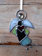 „Aniołek z Sercem” nr 8) witraż Tiffany, zawieszka, Idealny Prezent.