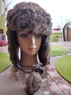 DAMSKA NOWA FUTRZANA CZAPKA BRĄZOWA UNIWERSALNA .