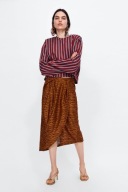 Z A R A spódnica midi wzór panterka rozcięcie ołówkowa drapowana złota haft