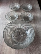 Komplet misa duża i 4 małe, szkło prasowane, Huta Szkła Hortensja, PRL