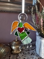 „Aniołek z Sercem” nr 11, 12 ) witraż Tiffany, zawieszka, Idealny Prezent.