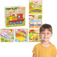 EDUKACYJNE DREWNIANE KLOCKI UKŁADANKA POJAZDY