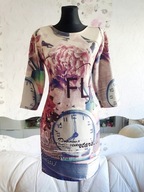 Sukienka słowiańska zwiewna krótka kwiaty zegar 3D