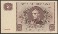 Szwecja 5 koron 1960 - Gustaw VI Adolf - stan bankowy UNC