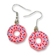 Kolczyki PĄCZKI Pudrowy Róż Zabawne DONUTY z Lukrem Kreatywny PREZENT