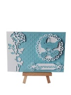 Zaproszenia Chrzest Święty Wózek W Serwetce C6 Błękit - Biel