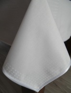 Obrus biały, bawełniany satynowy, żakardowy, 120x200 cm Kropki