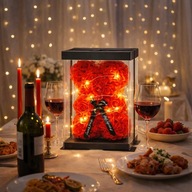 PREZENT NA WALENTYNKI DUŻY MIŚ Z RÓŻ 25 CM PŁATKÓW + ZŁOŻONE PUDEŁKO + LED