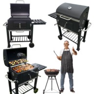 GRILL WĘGLOWY ŻELIWNY RUSZT PRZENOŚNY DUŻY Z POKRYWĄ TERMOMETR POPIELNIK