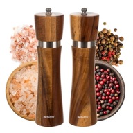 DREWNIANY MŁYNEK DO SOLI I PIEPRZU PRZYPRAW REGULACJA MIELENIA 2 SZTUKI