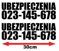 Naklejka UBEZPIECZENIA numer telefonu komplet 2szt 30cm