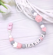 łekka imienna zawieszka do smoczka, silikonowe koraliki, dziewczynki, wzory