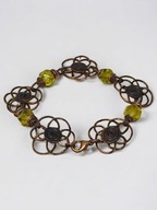 Bransoletka handmade" Kwiaty" z czystej miedzi z peridotami