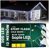 LAMPKI ZEWNĘTRZNE ŚWIĄTECZNE SOPLE 300 LED Z EFEKTEM FLASH FLESZ ŚWIATEŁKA