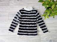 SWETER SWETEREK CIEPŁY PASY FLUFFY GRANATOWY WŁOCHACZ RETRO VINTAGE 34 XS
