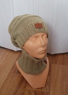 Jasnozielona komplet czapka "worek" + golfik zamiast szalika - HANDMADE