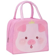 Torba TERMICZNA Izolowana LUNCHBOX ze ŚWINKĄ Różowa z Uchwytami ZASUWANA