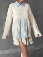 sweter ecru z długimi frędzlami 42/44 nowy