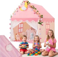 NAMIOT ZAMEK DUŻY DLA DZIECI DOMEK PAŁAC DO POKOJU OGRODU LAMPKI LED RÓŻ