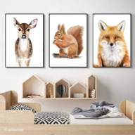 3 Plakaty do pokoju dziecka leśne zwierzęta Sarna Lis Niedźwiedź A3