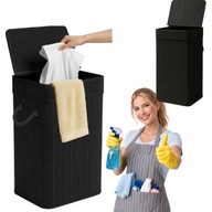 KOSZ NA PRANIE BAMBUSOWY SKŁADANY DUŻY 72 L WĄSKI BIELIŹNĘ CZARNY UNIWERSAL