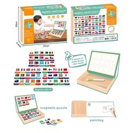 Puzzle drewniane magnetyczne dla dzieci | 45 kart flag państw całego świata